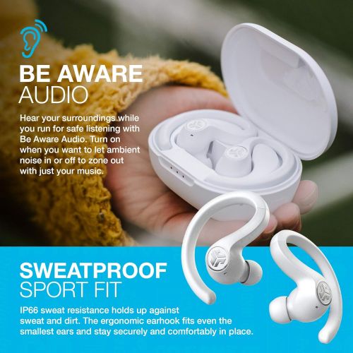  JLab JBuds Air Sport True Wireless Bluetooth Earbuds + Charging Case - White - IP66 Sweat Resistance - Class 1 Bluetooth 5.0 Connection - 3 EQ Sound Settings JLab Signature, Balanc