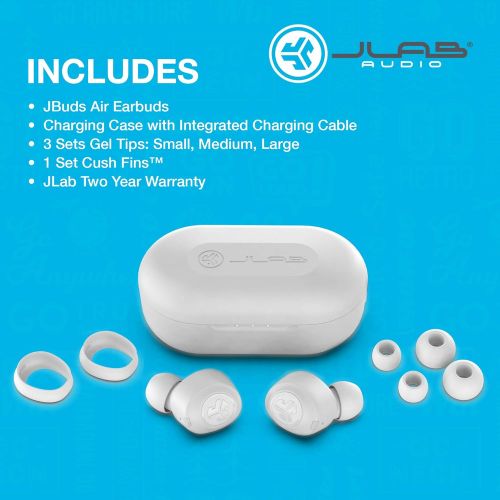  JLab JBuds Air True Wireless Signature Bluetooth Earbuds + Charging Case White IP55 Sweat Resistance Bluetooth 5.0 Connection 3 EQ Sound Settings: JLab Signature, Balanced, Bass Bo