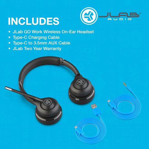  JLab Go Work Wireless On Ear Headphones with Boom Mic Bluetooth or Wired Office Headset Multipoint Connect 45+ Hours Playtime Clear Calls and Video Calls Using Your Computer or Mob