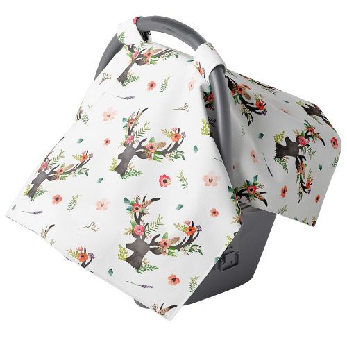  JLIKA Car seat Covers for Babies - Carseat Canopy - Baby car seat Cover for Newborn Infant Girls (Wildflowers Deer)