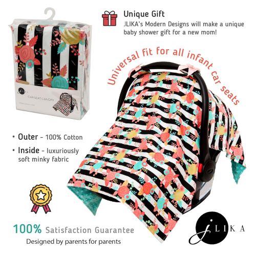  JLIKA Baby Car Seat Canopy Cover - Infant Canopy Cover for newborns infants babies girls boys best shower gift for carseats - Modern Floral - Aqua
