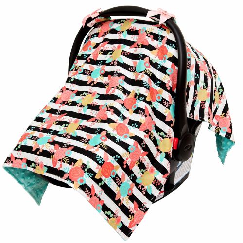  JLIKA Baby Car Seat Canopy Cover - Infant Canopy Cover for newborns infants babies girls boys best shower gift for carseats - Modern Floral - Aqua