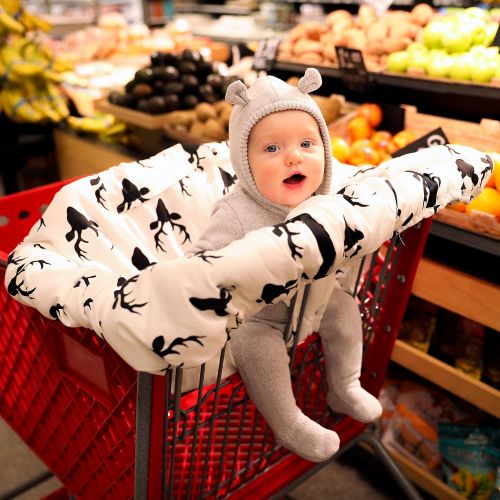  JLIKA Shopping cart Covers for Baby | High Chair and Grocery Cover for Babies | Infants |Toddlers Trolley Seat for Boys and Girls (Black White Buck)