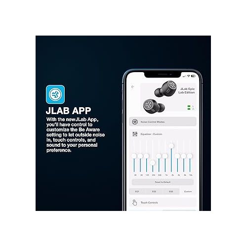  JLab Epic Lab Edition True Wireless Earbuds, Hybrid Dual Drivers, Spatial Audio, Multipoint BT, Wireless or USB-C Charging, Wear Detect Auto Play/Pause, Google Fast Pair