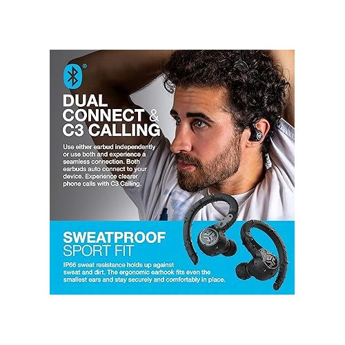  JLab Epic Air Sport ANC True Wireless Bluetooth 5 Earbuds, Headphones for Working Out, IP66 Sweatproof, 15-Hour Battery Life, 55-Hour Charging Case, Music Controls, 3 EQ Sound Settings