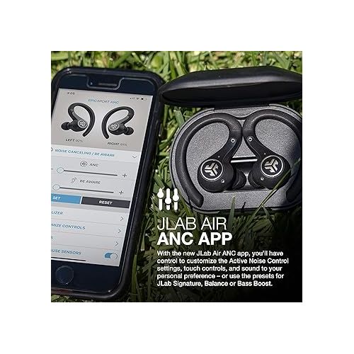  JLab Epic Air Sport ANC True Wireless Bluetooth 5 Earbuds, Headphones for Working Out, IP66 Sweatproof, 15-Hour Battery Life, 55-Hour Charging Case, Music Controls, 3 EQ Sound Settings
