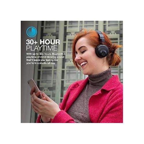  JLab Studio Wireless On-Ear Headphones, Black, 30+ Hour Bluetooth 5 Playtime, EQ3 Sound, Ultra-Plush Faux Leather & Cloud Foam Cushions, Track and Volume Controls