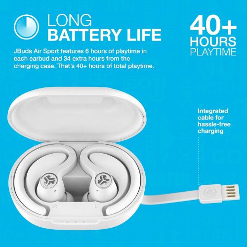  JLab JBuds Air Sport True Wireless Bluetooth Earbuds + Charging Case - White - IP66 Sweat Resistance - Class 1 Bluetooth 5.0 Connection - 3 EQ Sound Settings JLab Signature, Balanc