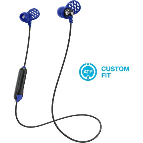  JLab Metal Bluetooth Wireless Rugged Earbuds Titanium 8mm Drivers 6 Hour Battery Life Noise Isolation Bluetooth 5.0 IP55 Sweat Proof Rating Extra Gel Tips & Cush Fins (Black/Blue)