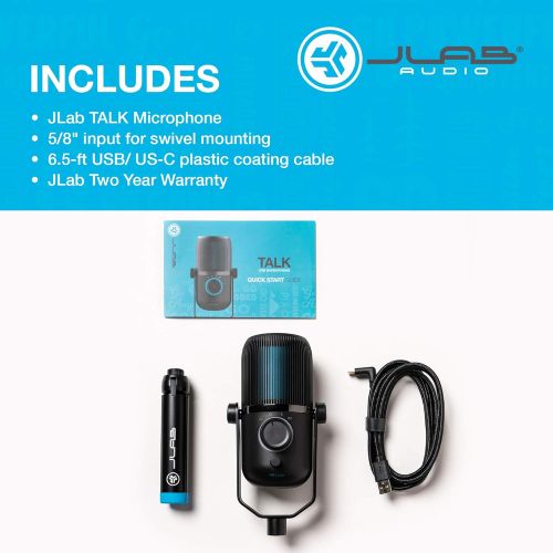  [아마존베스트]JLab Audio Talk USB Microphone | USB-C Output | Cardioid, Omnidirectional, Stereo or Bidirectional | 96k Sample Rate | 20Hz - 20kHz Frequency Response | Volume, Gain Control, Quick