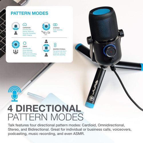  [아마존베스트]JLab Audio Talk USB Microphone | USB-C Output | Cardioid, Omnidirectional, Stereo or Bidirectional | 96k Sample Rate | 20Hz - 20kHz Frequency Response | Volume, Gain Control, Quick