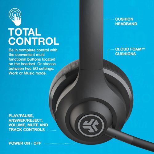  JLab Go Work Wireless On-Ear Headphones with Boom Mic Bluetooth or Wired Office Headset Multipoint Connect 45+ Hours Playtime Clear Calls and Video Calls Using Your Computer or Mob
