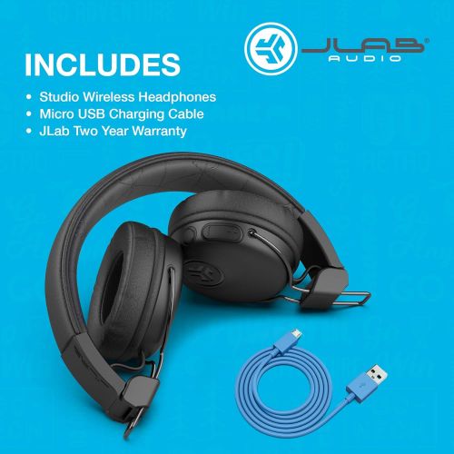  JLab Studio Bluetooth Wireless On-Ear Headphones 30+ Hour Bluetooth 5 Playtime EQ3 Sound Ultra-Plush Faux Leather & Cloud Foam Cushions Track and Volume Controls Black