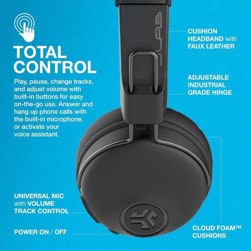  JLab Studio Bluetooth Wireless On-Ear Headphones 30+ Hour Bluetooth 5 Playtime EQ3 Sound Ultra-Plush Faux Leather & Cloud Foam Cushions Track and Volume Controls Black