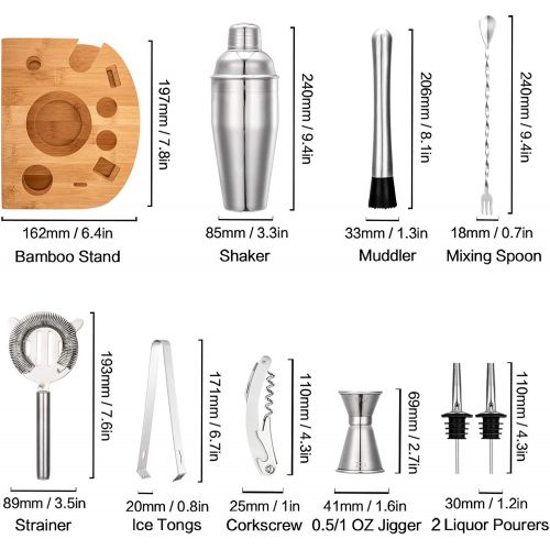  [아마존베스트]JMTnker Cocktail Shaker Set with Stand | Perfect Bartender Kit for Home and Bar-Bar Tools set: 24oz Martini Shaker, Muddler, Jigger, Strainer, Mixer Spoon, Tongs, Corkscrew, 2 Liquor Poure