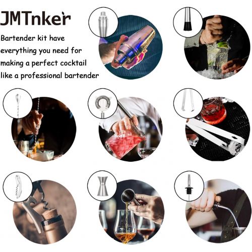  [아마존베스트]JMTnker Cocktail Shaker Set with Stand | Perfect Bartender Kit for Home and Bar-Bar Tools set: 24oz Martini Shaker, Muddler, Jigger, Strainer, Mixer Spoon, Tongs, Corkscrew, 2 Liquor Poure