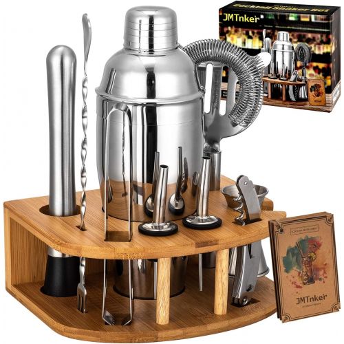  [아마존베스트]JMTnker Cocktail Shaker Set with Stand | Perfect Bartender Kit for Home and Bar-Bar Tools set: 24oz Martini Shaker, Muddler, Jigger, Strainer, Mixer Spoon, Tongs, Corkscrew, 2 Liquor Poure