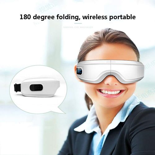  JMung Wireless Eye Massager Foldable Bluetooth hot Compress Rechargeable with Vibration, air Compression, Heat and Music for Temple Pressure/Eye Strain