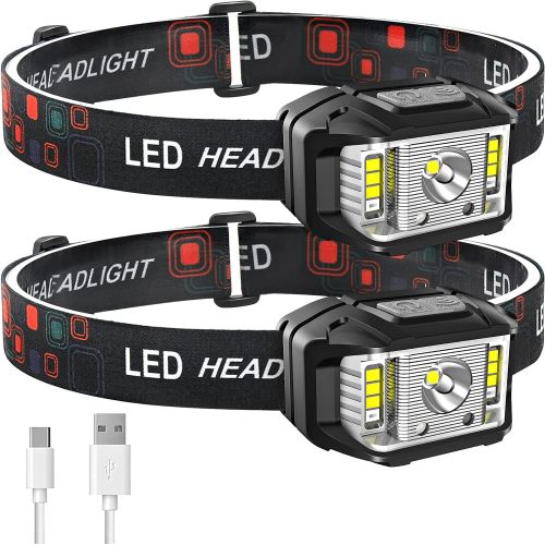  Headlamp Rechargeable, JNDFOFC 1200 Lumen Super Bright Motion Sensor LED Head Lamp flashlight, 2 PACK Waterproof Headlight with White Red Light,14 Modes Head Lights for Outdoor Cam