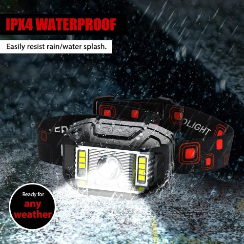  Headlamp Rechargeable, JNDFOFC 1200 Lumen Super Bright Motion Sensor LED Head Lamp flashlight, 2 PACK Waterproof Headlight with White Red Light,14 Modes Head Lights for Outdoor Cam