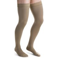 JOBST forMen Thigh High 20-30 mmHg Ribbed Dress Compression Stocking, Closed Toe, Large, Khaki