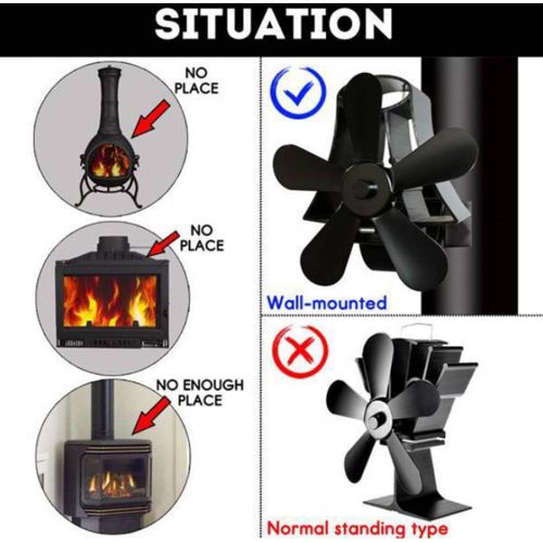  JOEPET Heat Powered Stove Fan Flue Pipe, 5 Blade Silent Chimneys Fireplace Fan for Wood Logs Burners Fireplace, Eco Friendly Wood Stove Pipe Fan, Black