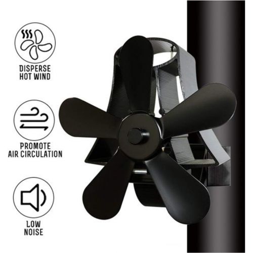  JOEPET Heat Powered Stove Fan Flue Pipe, 5 Blade Silent Chimneys Fireplace Fan for Wood Logs Burners Fireplace, Eco Friendly Wood Stove Pipe Fan, Black