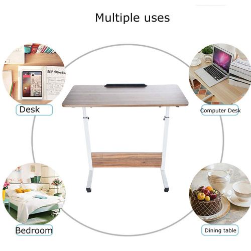  JOFOW Snack Table Sofa Couch Coffee End Table Bed Side Table Laptop Desk for Home Office Portable Height Adjustable (White, 1PC)