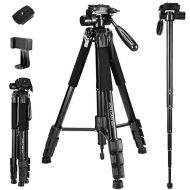 JOILCAN 72-Inch Camera/Phone Tripod, Aluminum Tripod Travel Monopod Full Size for DSLR with 2 Quick Release Plates,Universal Phone Mount and Convenient Carrying Case Ideal for Travel and W