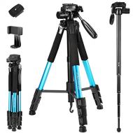 JOILCAN 72-Inch Camera/Phone Tripod, Aluminum Tripod Travel Monopod Full Size for DSLR with 2 Quick Release Plates,Universal Phone Mount and Convenient Carrying Case Ideal for Travel and W