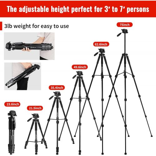  JOILCAN 75” Camera Tripod for Canon Nikon DSLR,Aluminum Tall Cellphones Stand with 2PC Quick Plates and Universal Phone Mount 13lb Load (Black)