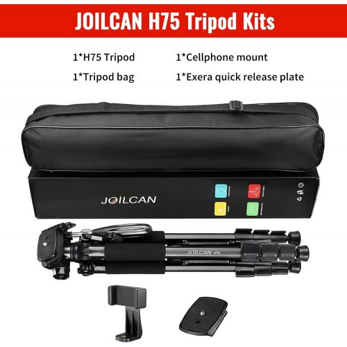  JOILCAN 75” Camera Tripod for Canon Nikon DSLR,Aluminum Tall Cellphones Stand with 2PC Quick Plates and Universal Phone Mount 13lb Load (Black)