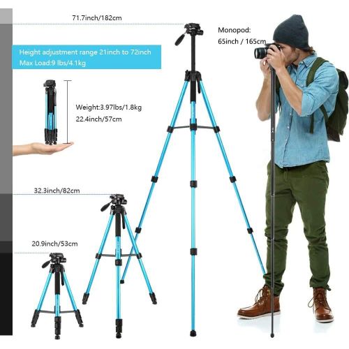  JOILCAN 72-Inch Camera/Phone Tripod, Aluminum Tripod Travel Monopod Full Size for DSLR with 2 Quick Release Plates,Universal Phone Mount and Convenient Carrying Case Ideal for Travel and W