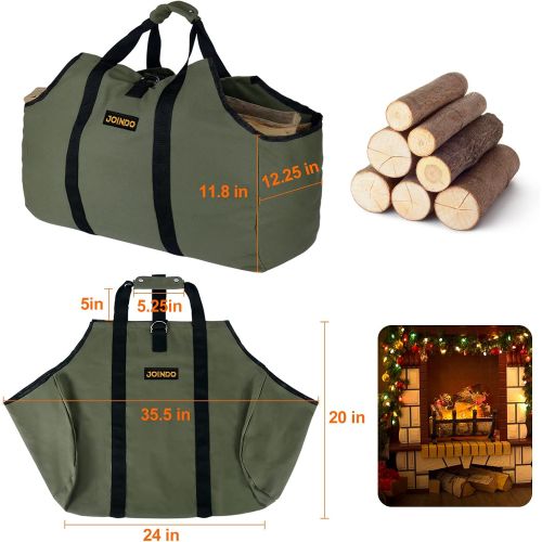  JOINDO Water Resistant Canvas Firewood Log Carrier, Heavy Duty Log Tote Bag for Camping, Wood Carrying Bag for Barbecue