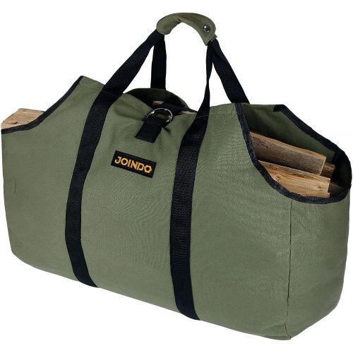  JOINDO Water Resistant Canvas Firewood Log Carrier, Heavy Duty Log Tote Bag for Camping, Wood Carrying Bag for Barbecue