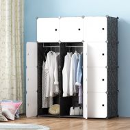 JOISCOPE MEGAFUTURE Modern Portable Closet for Hanging Clothes, Combination Armoire, Modular Cabinet for Space Saving, Ideal Storage Organizer (12 Cubes&2 Hangers)