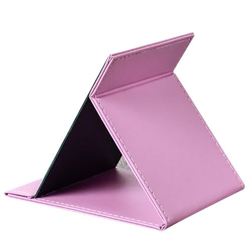  JOLY Protable PU Leather Mirror Folding Desktop Makeup Mirror with Adjustable Stand for Personal Use,Travelling (L, Pink)