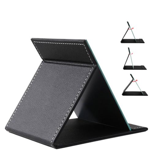  JOLY Protable PU Leather Mirror Folding Desktop Makeup Mirror with Adjustable Stand for Personal Use,Travelling (S, Black)