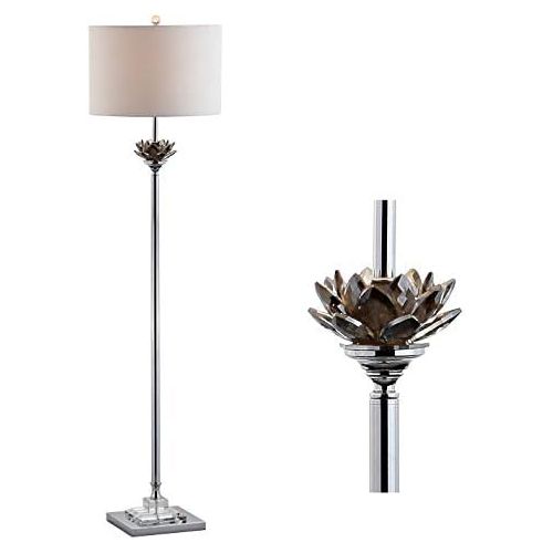  JONATHAN Y JYL2032A Floor Lamp, 15.0 x 59.0 x 15.0, Smoke GrayChrome with White Shade