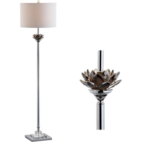  JONATHAN Y JYL2032A Floor Lamp, 15.0 x 59.0 x 15.0, Smoke GrayChrome with White Shade