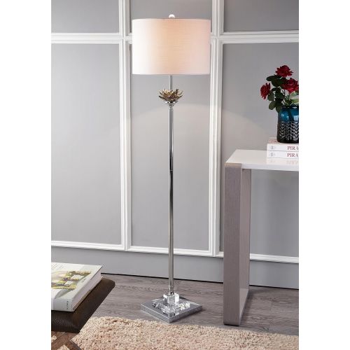  JONATHAN Y JYL2032A Floor Lamp, 15.0 x 59.0 x 15.0, Smoke GrayChrome with White Shade