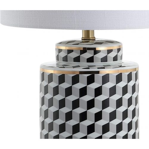  JONATHAN Y JYL3048A Ellie 24.5 Tumbling Block CeramicMetal Table Lamp, BlackWhite