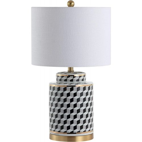  JONATHAN Y JYL3048A Ellie 24.5 Tumbling Block CeramicMetal Table Lamp, BlackWhite