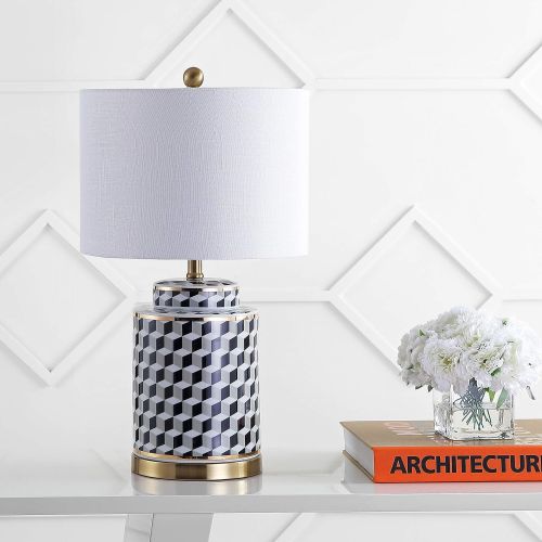  JONATHAN Y JYL3048A Ellie 24.5 Tumbling Block CeramicMetal Table Lamp, BlackWhite