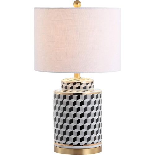  JONATHAN Y JYL3048A Ellie 24.5 Tumbling Block CeramicMetal Table Lamp, BlackWhite