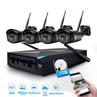 Wireless Security Camera System, JOOAN 1.3MP 4 x 960P WiFi Cameras 4CH WiFi NVR Wireless Security CCTV Surveillance Systems Remote and Monitor Plug and Play Indoor/Outdoor - With 1
