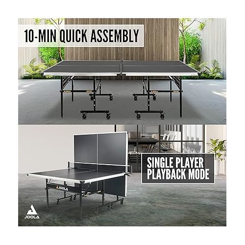  JOOLA Professional Table Tennis Table with Quick Clamp Ping Pong Net and Post Set - 10 Minute Easy Assembly - Foldable Ping Pong Table with Single Player Playback Mode