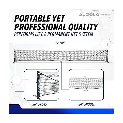  JOOLA Symmetry Portable Pickleball Net - Regulation Size Indoor & Outdoor Pickleball Net - Easily Set up Your Pickleball Court, 3 Minute Assembly - Tension Lock System for Height Accuracy - 22ft Long