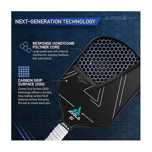  JOOLA Ben Johns Hyperion CGS Pickleball Paddle - Textured Carbon Grip Surface Technology for Spin & Control with Added Power - Polypropylene Honeycomb Core Pickleball Racket