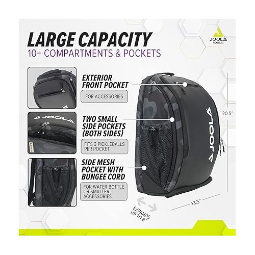  JOOLA Pickleball Bag - Vision II Deluxe Pickleball Backpack - Large Paddle Bag fits 4 Pickleball Paddles & Gear - Fence Hook, Extra Pockets, Ventilated Shoe Storage